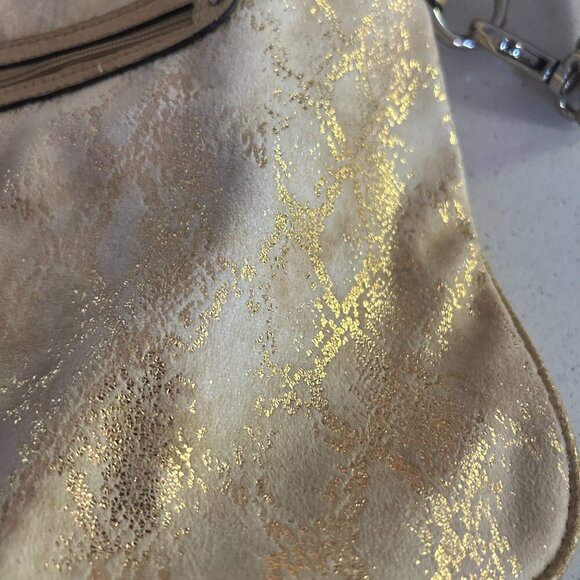 Kathy Van Zeeland Gold Metallic Shoulder Bag Studded Glam Purse Slouchy Tote Vtg - Picture 12 of 14